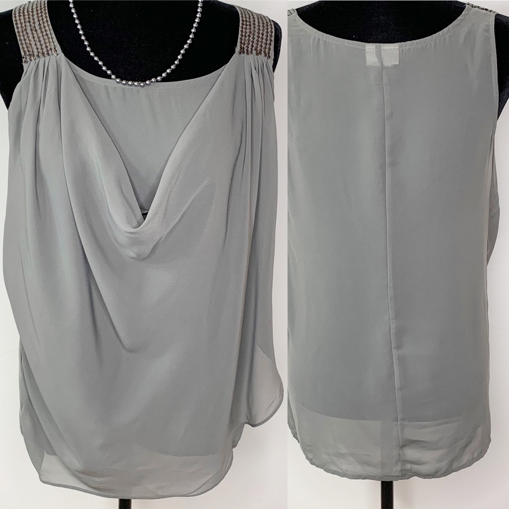 Motherhood Maternity Gray Sleeveless Embellished Chiffon Drape Neck Tunic Size S